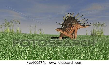Stock Illustration - Kentrosaurus walking across a grassy field.. Fotosearch
