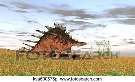 Stock Illustration - Kentrosaurus walking across a grassy field.. Fotosearch