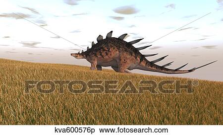 Stock Illustration - Kentrosaurus walking across a grassy field.. Fotosearch