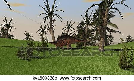 Stock Illustration - Kentrosaurus walking across an open field.. Fotosearch