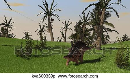 Stock Illustration - Kentrosaurus walking across an open field.. Fotosearch