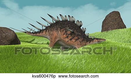 Stock Illustration - Kentrosaurus walking across prehistoric grasslands.. Fotosearch