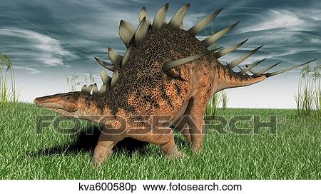 Kentrosaurus walking across prehistoric grasslands. View Large Illustration Stock Illustration - Kentrosaurus walking across prehistoric grasslands.. Fotosearch