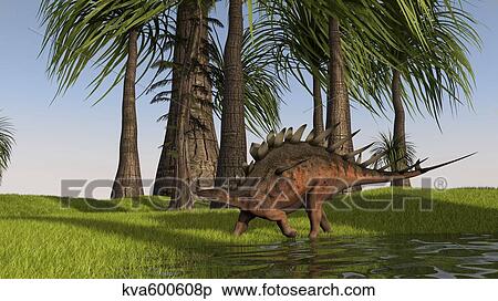 Kentrosaurus walking along a nearby swamp. View Large Illustration Stock Illustration - Kentrosaurus walking along a nearby swamp.. Fotosearch