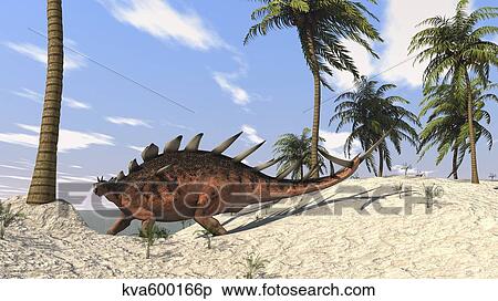 Stock Illustration - Kentrosaurus walking in a tropical environment.. Fotosearch