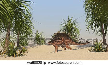 Stock Illustration - Kentrosaurus walking in a tropical environment.. Fotosearch