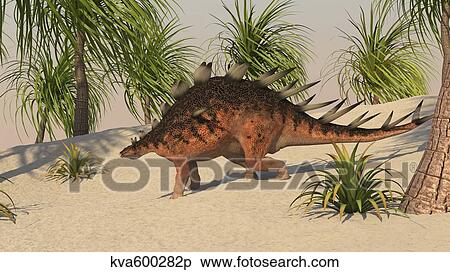 Kentrosaurus walking in a tropical environment. View Large Illustration Stock Illustration - Kentrosaurus walking in a tropical environment.. Fotosearch