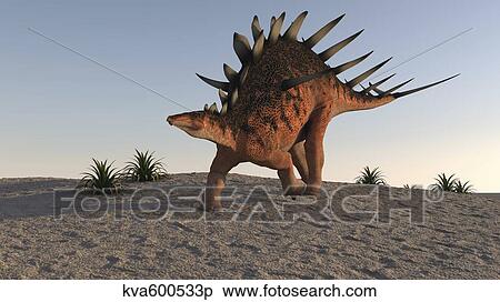 Kentrosaurus walking on sandy terrain. View Large Illustration Stock Illustration - Kentrosaurus walking on sandy terrain.. Fotosearch