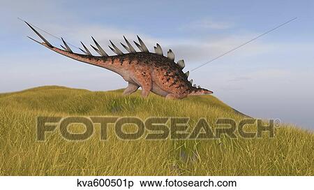 Stock Illustration - Kentrosaurus walking through a grassy field.. Fotosearch