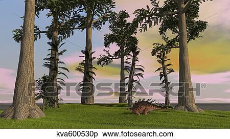 Stock Illustration - Kentrosaurus walking through a grassy field.. Fotosearch