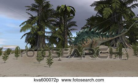 Kentrosaurus walking through an open desert. View Large Illustration Stock Illustration - Kentrosaurus walking through an open desert.. Fotosearch