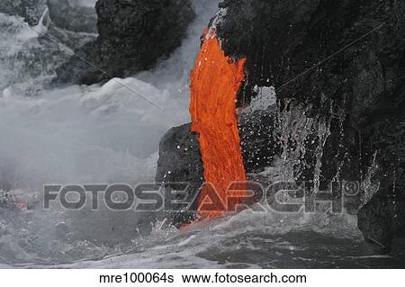 Stock Photograph - Kilauea lava flow sea entry, Big Island, Hawaii.. Fotosearch
