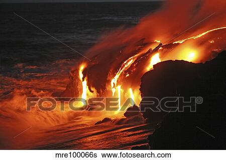 Stock Photograph - Kilauea lava flow sea entry, Big Island, Hawaii.. Fotosearch