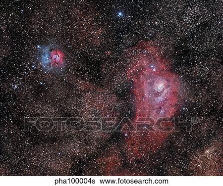 Lagoon Nebula and Trifid Nebula in Sagittarius. View Large Photo Image Stock Photograph - Lagoon Nebula and Trifid Nebula in Sagittarius.. Fotosearch