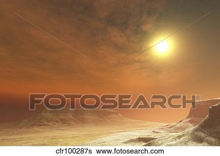 Stock Illustration - Landscape scene of three mesa tabletop mountains in a wilderness area.. Fotosearch