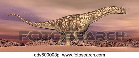 Stock Illustration - Large Argentinosaurus dinosaur walking in the desert.. Fotosearch