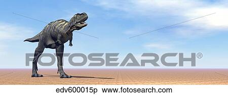 Stock Illustration - Large Aucasaurus dinosaur standing in the desert.. Fotosearch