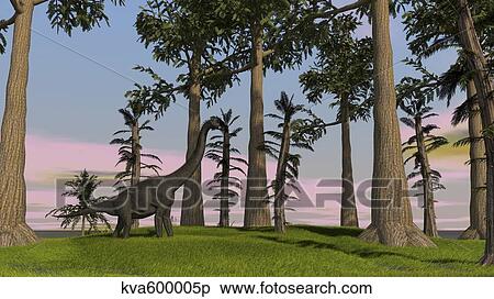 Large Brachiosaurus grazing among trees. View Large Illustration Stock Illustration - Large Brachiosaurus grazing among trees.. Fotosearch
