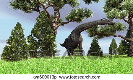 Stock Illustration - Large Brachiosaurus grazing among trees.. Fotosearch