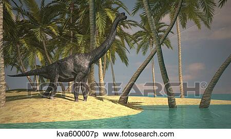 Stock Illustration - Large Brachiosaurus grazing at the water's edge.. Fotosearch