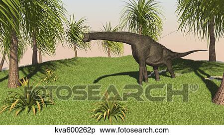 Large Brachiosaurus grazing in a grassy field. View Large Illustration Stock Illustration - Large Brachiosaurus grazing in a grassy field.. Fotosearch