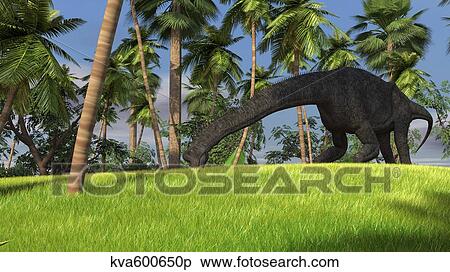 Large Brachiosaurus grazing in a tropical climate. View Large Illustration Stock Illustration - Large Brachiosaurus grazing in a tropical climate.. Fotosearch