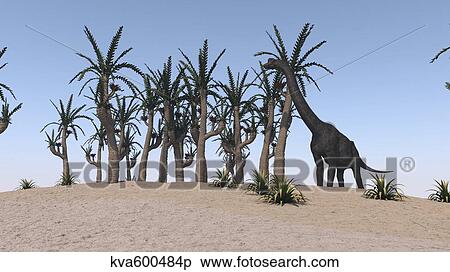 Large Brachiosaurus grazing on an island. View Large Illustration Stock Illustration - Large Brachiosaurus grazing on an island.. Fotosearch