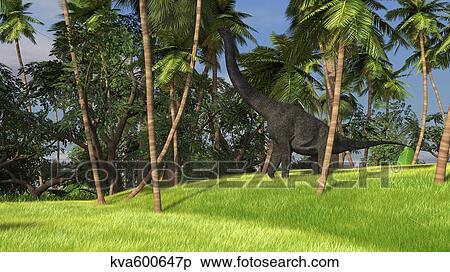 Large Brachiosaurus grazing on palm trees. View Large Illustration Stock Illustration - Large Brachiosaurus grazing on palm trees.. Fotosearch