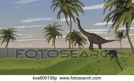 Large Brachiosaurus grazing. View Large Illustration Stock Illustration - Large Brachiosaurus grazing.. Fotosearch