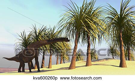 Large Brachiosaurus grazing. View Large Illustration Stock Illustration - Large Brachiosaurus grazing.. Fotosearch