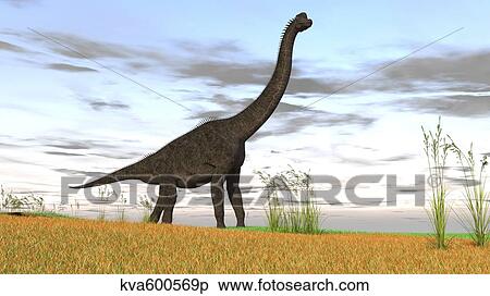 Stock Illustration - Large Brachiosaurus in a grassy field.. Fotosearch