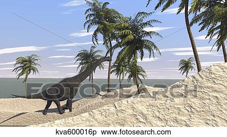 Stock Illustration - Large Brachiosaurus in a tropical environment.. Fotosearch