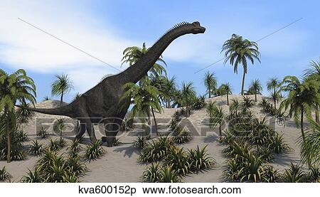 Large Brachiosaurus in a tropical environment. View Large Illustration Stock Illustration - Large Brachiosaurus in a tropical environment.. Fotosearch