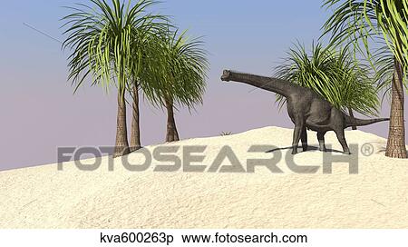 Large Brachiosaurus in a tropical environment. View Large Illustration Stock Illustration - Large Brachiosaurus in a tropical environment.. Fotosearch