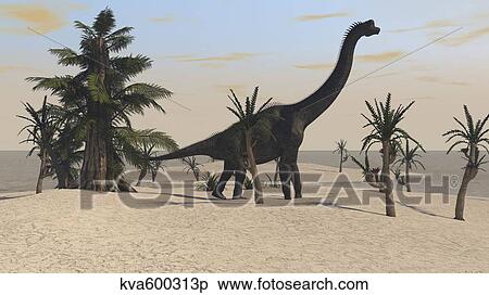 Large Brachiosaurus in a tropical environment. View Large Illustration Stock Illustration - Large Brachiosaurus in a tropical environment.. Fotosearch