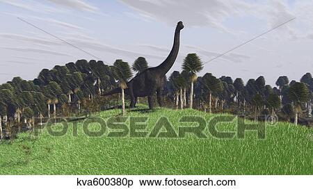 Large Brachiosaurus in an open field. View Large Illustration Stock Illustration - Large Brachiosaurus in an open field.. Fotosearch