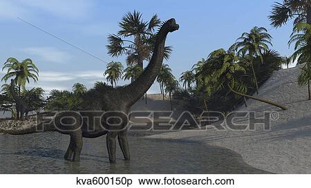 Stock Illustration - Large Brachiosaurus in shallow water.. Fotosearch