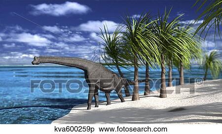 Large Brachiosaurus on the shoreline. View Large Illustration Stock Illustration - Large Brachiosaurus on the shoreline.. Fotosearch