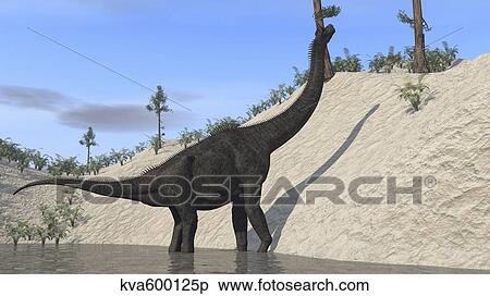 Stock Illustration - Large Brachiosaurus standing in a lake.. Fotosearch