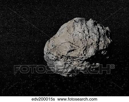 Stock Illustration - Large grey meteorite in the universe full of stars.. Fotosearch
