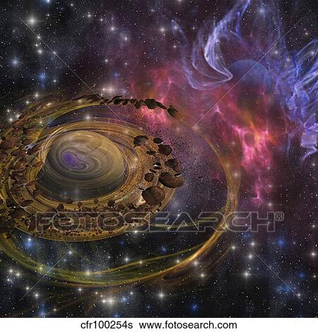 Large rocks swirl around and form a planet in the cosmos. View Large Illustration Stock Illustration - Large rocks swirl around and form a planet in the cosmos.. Fotosearch