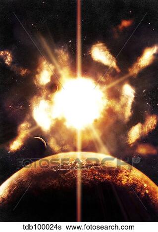 Stock Illustration - Last moment on Earth as our Sun exploded just seconds ago.. Fotosearch
