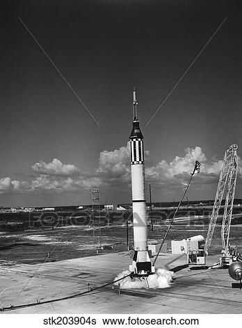 Launching of the Mercury-Redstone 3 rocket from Cape Canaveral, Florida. View Large Photo Image Stock Photograph - Launching of the Mercury-Redstone 3 rocket from Cape Canaveral, Florida.. Fotosearch