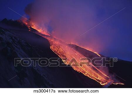 Lava flowing into Valle del Bove at Mount Etna Volcano, Italy. View Large Photo Image Stock Photograph - Lava flowing into Valle del Bove at Mount Etna Volcano, Italy.. Fotosearch