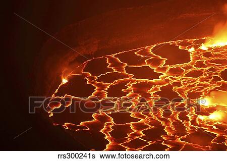 Stock Photograph - Lava lake in summit caldera, Nyiragongo Volcano, Democratic Republic of the Congo.. Fotosearch