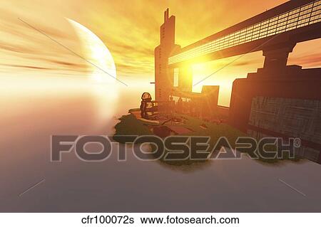 Life on another world out in the universe. View Large Illustration Stock Illustration - Life on another world out in the universe.. Fotosearch