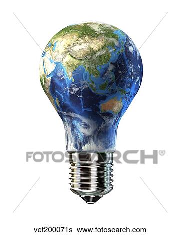Light bulb with planet Earth inside glass, Asia view. View Large Illustration Stock Illustration - Light bulb with planet Earth inside glass, Asia view.. Fotosearch