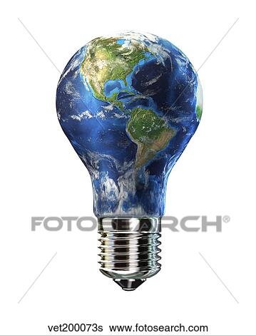 Light bulb with planet Earth inside glass, Americas view. View Large Illustration Stock Illustration - Light bulb with planet Earth inside glass, Americas view.. Fotosearch