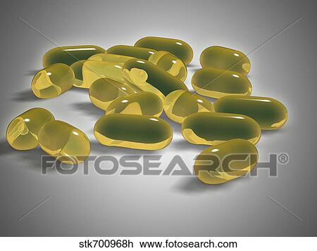 Drawing - Liver oil capsule.. Fotosearch