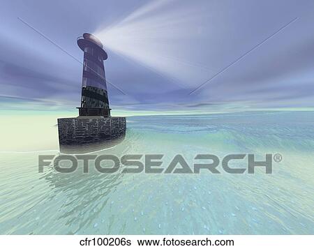 Low fog settles down on a lighthouse near the coast. View Large Illustration Stock Illustration - Low fog settles down on a lighthouse near the coast.. Fotosearch